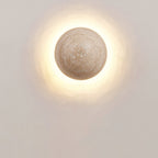 Traditional Japanese Round Yellow Travertine Wabi-Sabi LED Wall Sconce Lamp For Hallway Lumendat