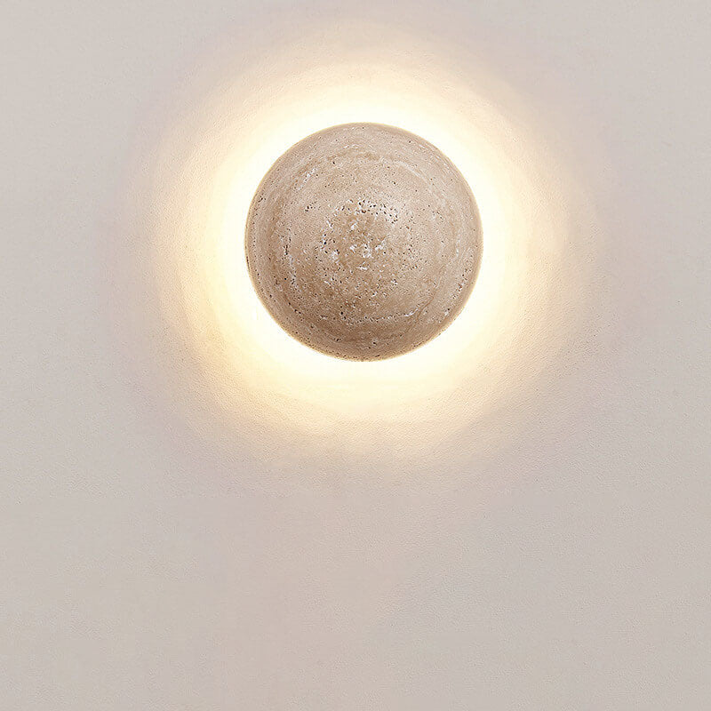 Traditional Japanese Round Yellow Travertine Wabi-Sabi LED Wall Sconce Lamp For Hallway Lumendat