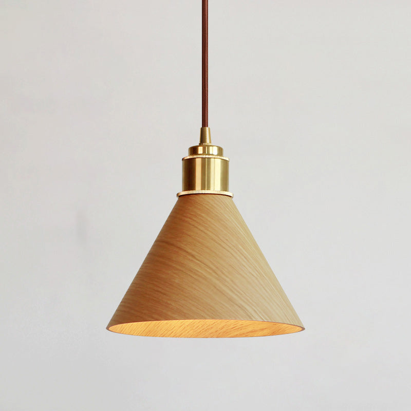 Modern Minimalist Solid Wood Cone Copper 1-light Pendant Light for Living Room BulbSquare