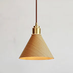 Modern Minimalist Solid Wood Cone Copper 1-light Pendant Light for Living Room BulbSquare