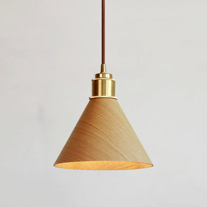 Modern Minimalist Solid Wood Cone Copper 1-Light Pendant Light For Living Room