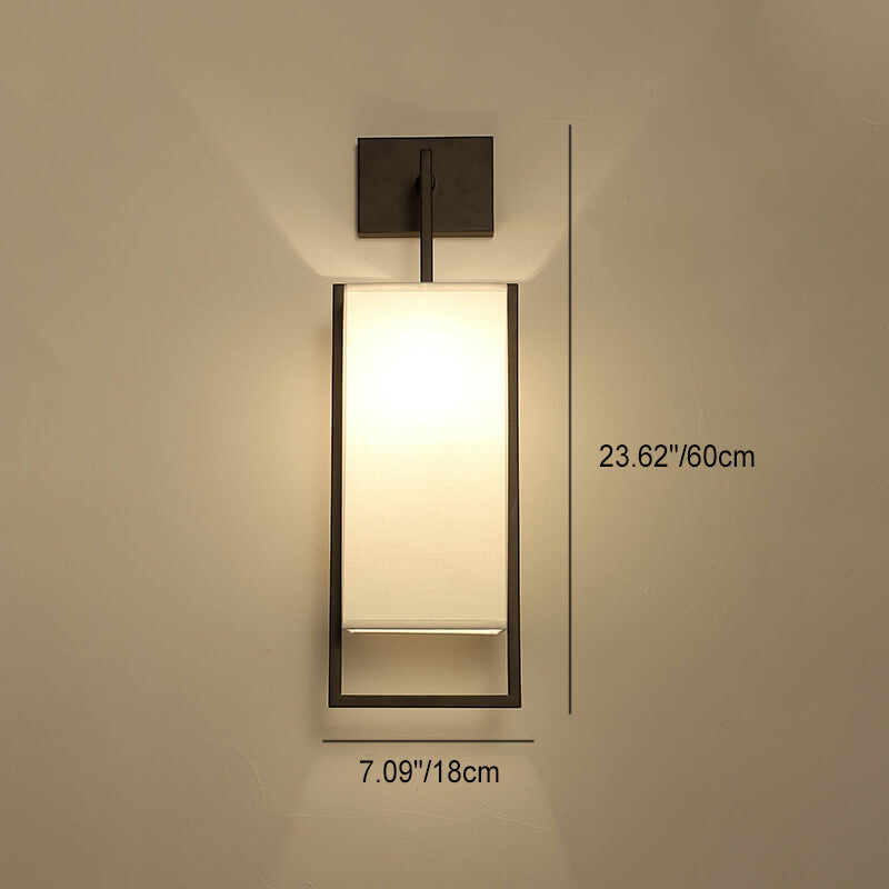 Traditional Chinese Square Fabric Iron Frame 1-Light Wall Sconce Lamp For Bedroom & Living Room Lumendat