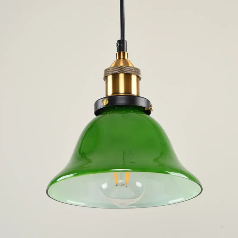Contemporary Retro Emerald Green Flared Glass Shade 1-light Pendant Light for Dining Room BulbSquare