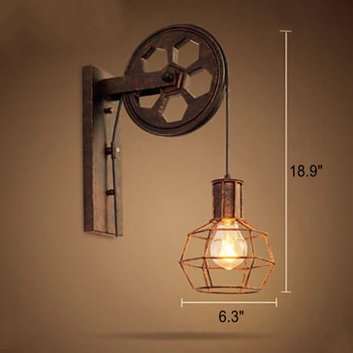 Vintage Industrial Pulley Iron 1-Light Wall Sconce Lamp