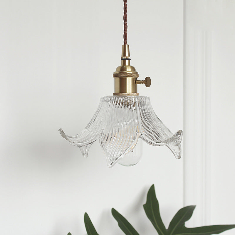 Contemporary Creative Floral Brass Glass 1-light Pendant Light for Living Room