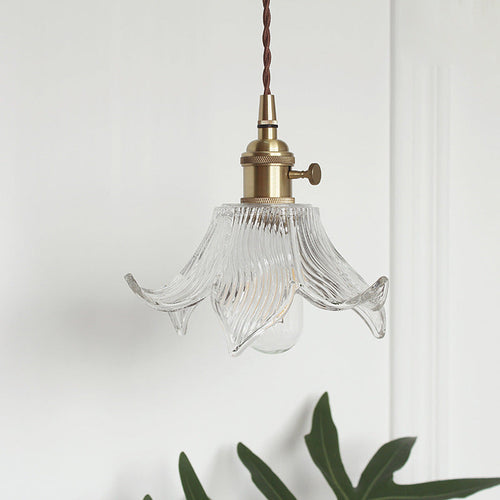 Contemporary Creative Floral Brass Glass 1-light Pendant Light for Living Room BulbSquare