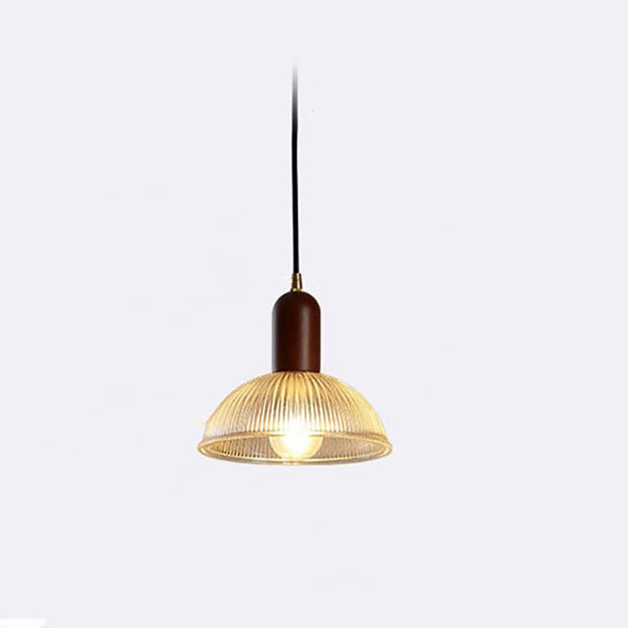 Traditional Vintage Round Bowl Solid Wood Dome Glass 1-light Pendant Light for Living Room