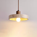 Japanese Minimalist Solid Wood Disc Yellow Travertine Base 1-light Pendant Light BulbSquare