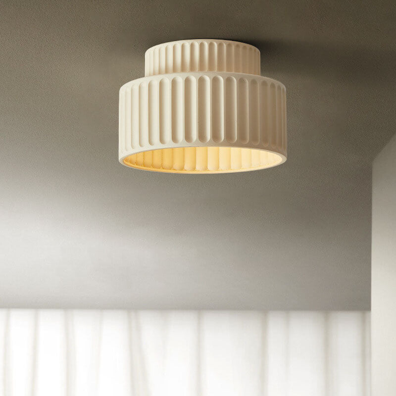 Contemporary Nordic Cream Style Hand Sculpted Stripes Resin Round 1-Light Flush Mount Ceiling Light For Entryway Lumendat