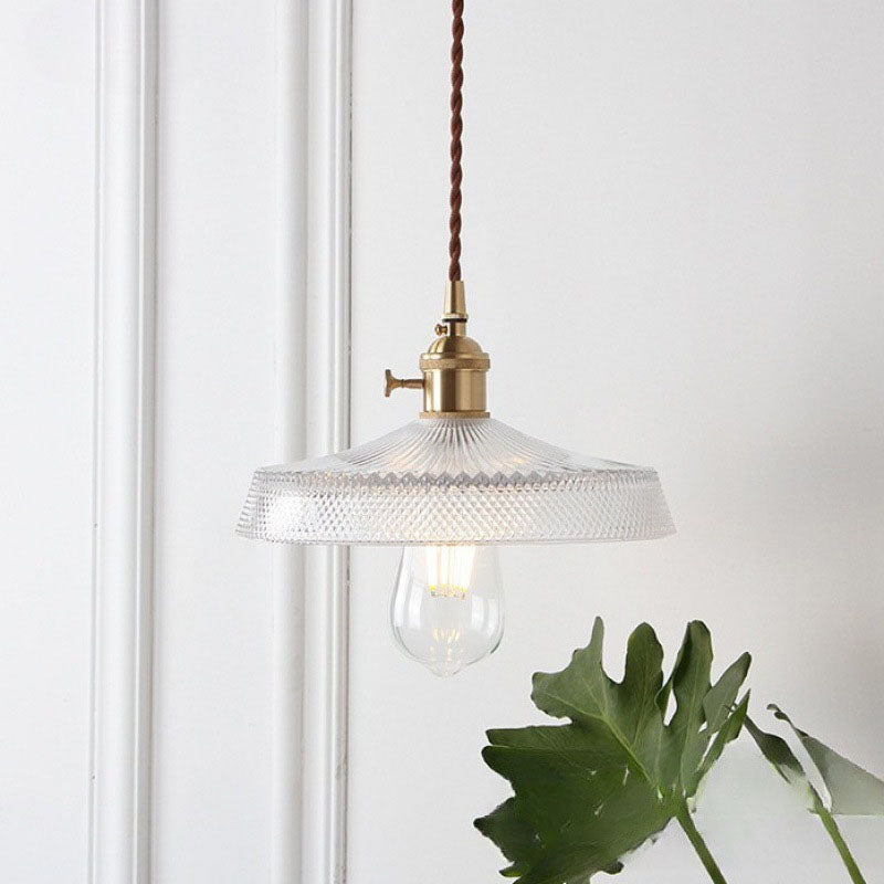 Modern Simplicity Round Ripple Brass Glass 1-light Pendant Light for Living Room