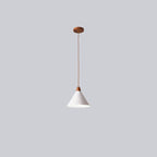 Modern Minimalist Cone Iron Solid Wood Grain 1-Light Pendant Light For Living Room