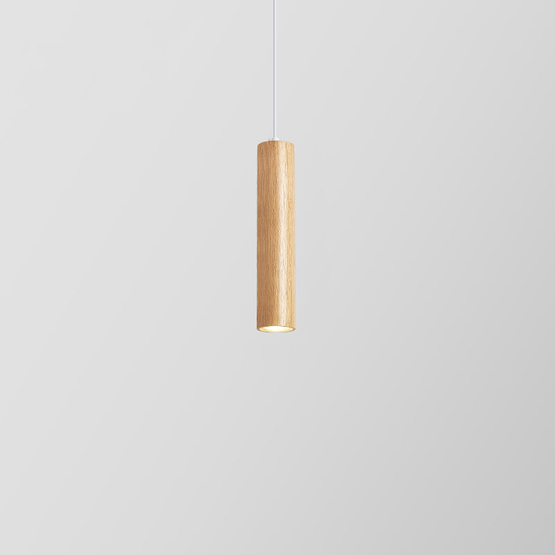 Modern Minimalist Rubberwood Cylinder Spotlight LED Pendant Light for Bedroom BulbSquare