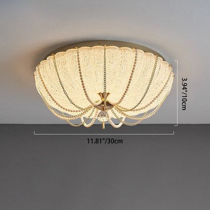 Modern Art Deco Pumpkin Half Round Iron Crystal LED Flush Mount Ceiling Light for Bedroom