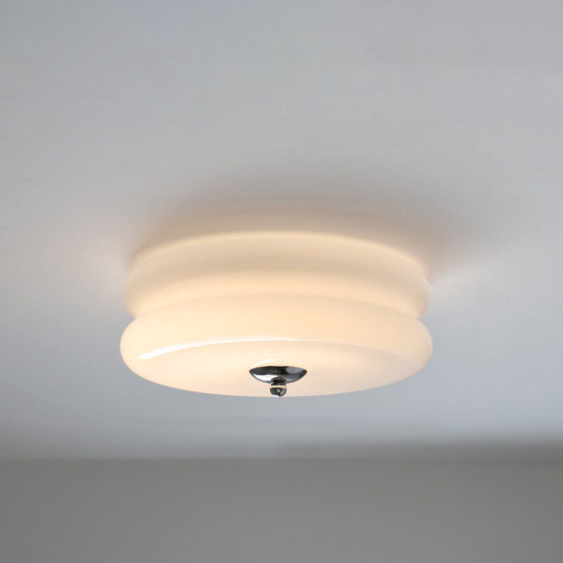 French Minimalist Cream Glass Round LED Flush Mount Ceiling Light BulbSquare
