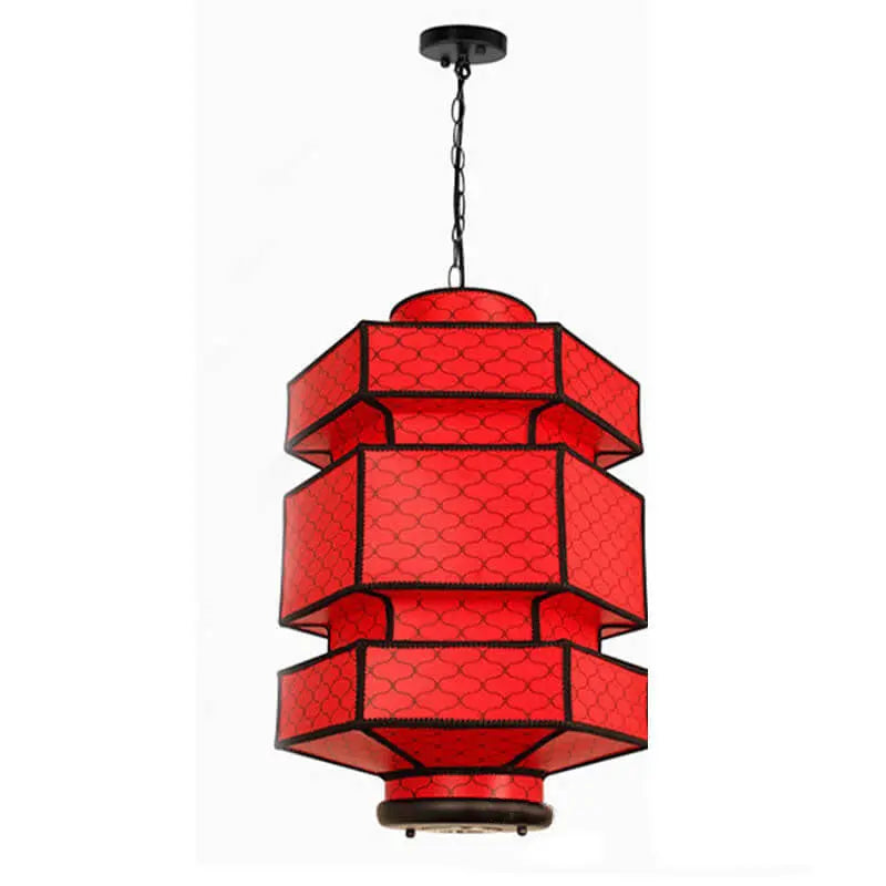Chinese Retro Hexagonal Faux Sheepskin Iron 1-light Pendant Light BulbSquare