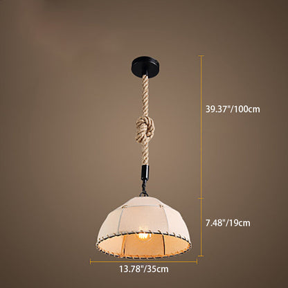 Traditional Rustic Fabric Semicircle Lampshade 1-light Pendant Light for Dining Room