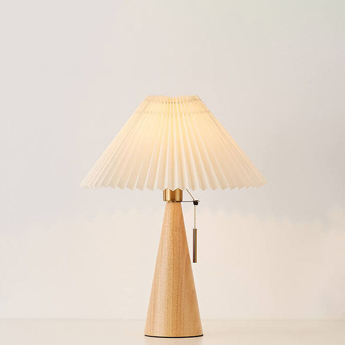 Japanese Minimalist Vintage Pleated Wooden Fabric LED Table Lamp Lumendat