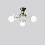 Contemporary Luxury Full Copper Petal Glass Shade 3/6/8-Light Semi-Flush Mount Ceiling Light For Living Room
