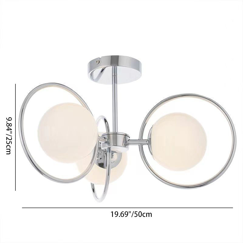 Traditional Vintage Iron Glass Ball Circle 3/5 Light Semi-Flush Mount Ceiling Light For Living Room