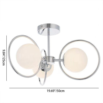 Traditional Vintage Iron Glass Ball Circle 3/5 Light Semi-Flush Mount Ceiling Light For Living Room