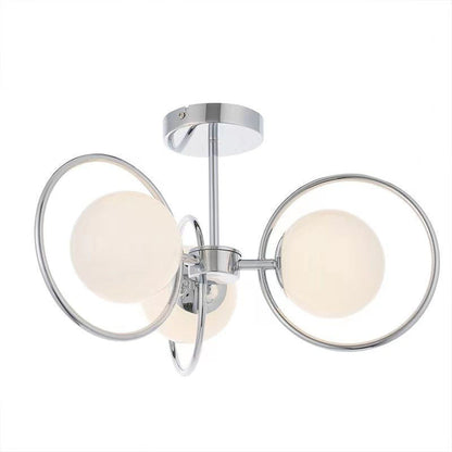 Traditional Vintage Iron Glass Ball Circle 3/5 Light Semi-Flush Mount Ceiling Light For Living Room