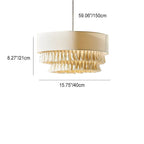Contemporary Boho Fabric Cylinder Shade Tassel Braided Rope 3-light Chandelier for Living Room BulbSquare