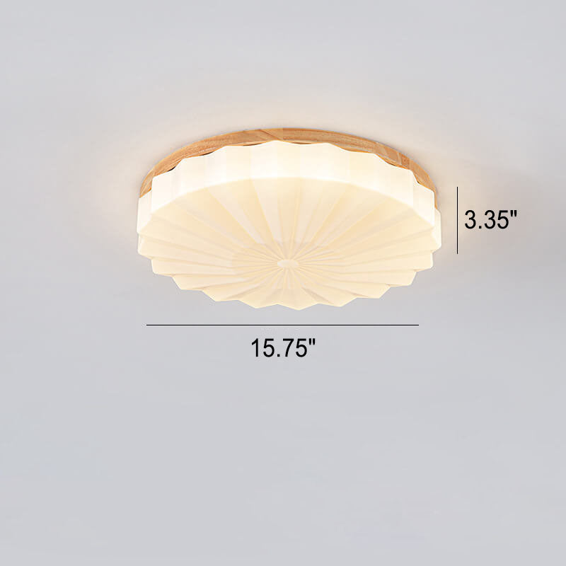 Japanese Minimalist Round Wood Acrylic LED Flush Mount Lighting Lumendat