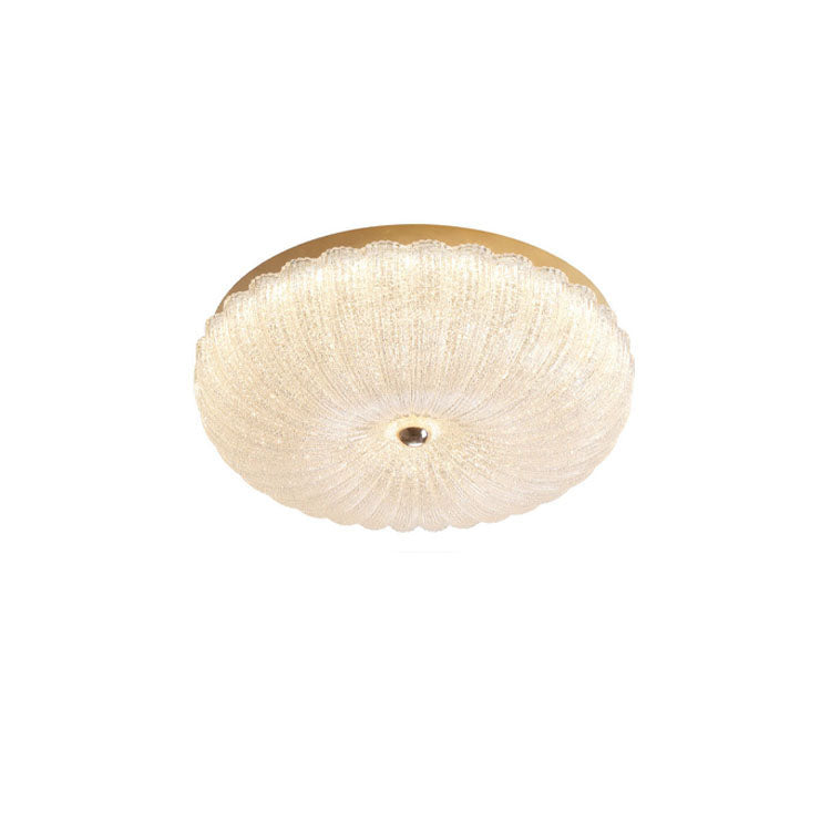 Modern Luxury Stainless Steel Glass Copper Round LED Semi-flush Mount Ceiling Light