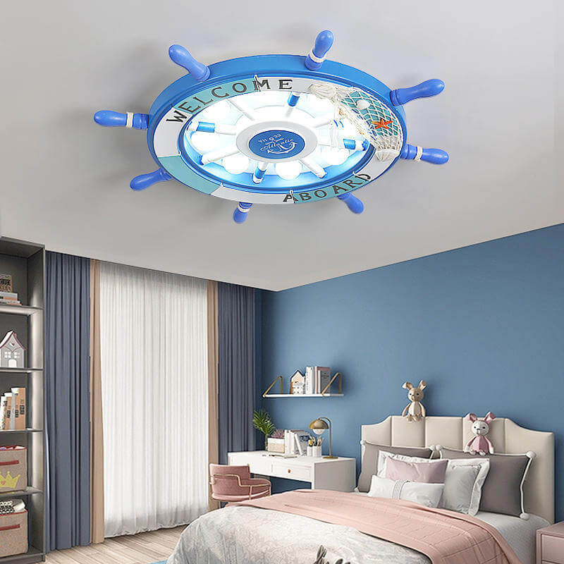 Lumendat Creative Cartoon Plastic Sailboat Helmsman LED Flush Mount Ceiling Light Lumendat