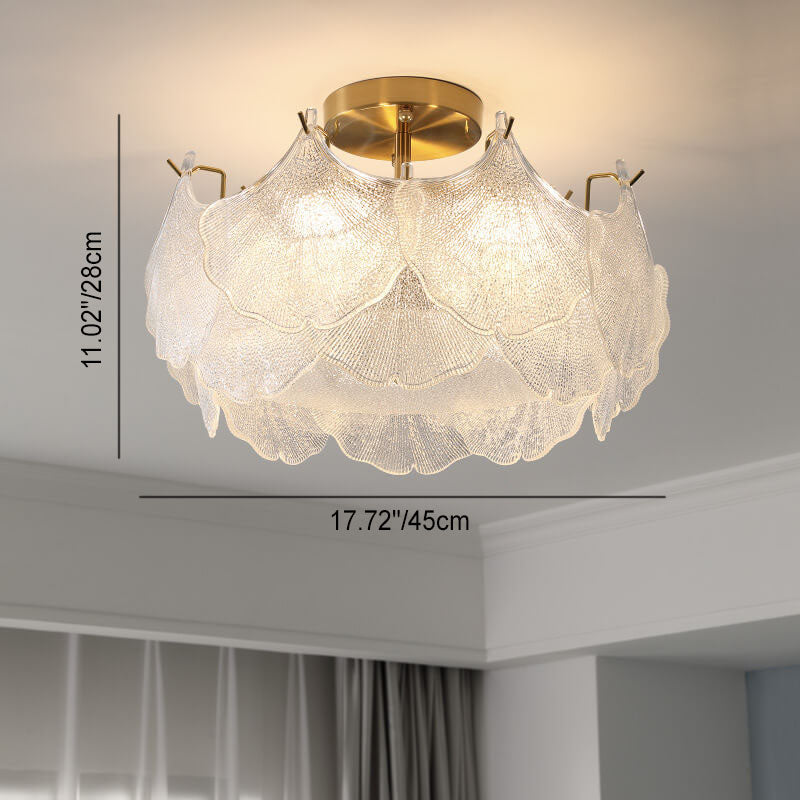 Traditional French Ginkgo Leaf Hardware Glass 5/8 Light Semi-Flush Mount Ceiling Light For Living Room Lumendat