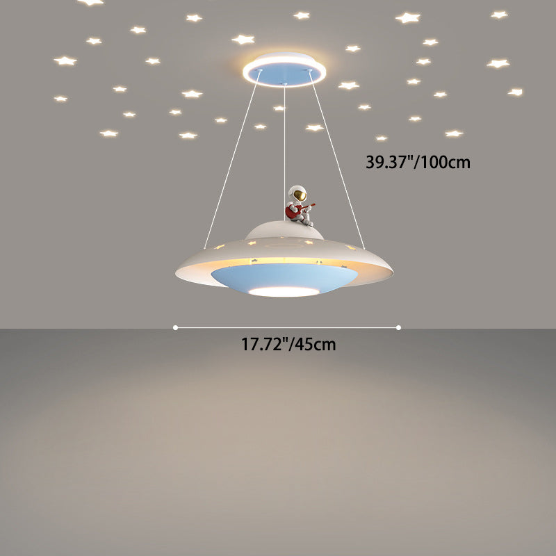 Lumendat Modern Art Deco Kids Iron Acrylic UFO Spaceship Astronaut Round LED Pendant Light For Bedroom Lumendat
