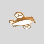 Cartoon Creative Wood Grain Aircraft LED Kids Flush Mount Ceiling Light BulbSquare