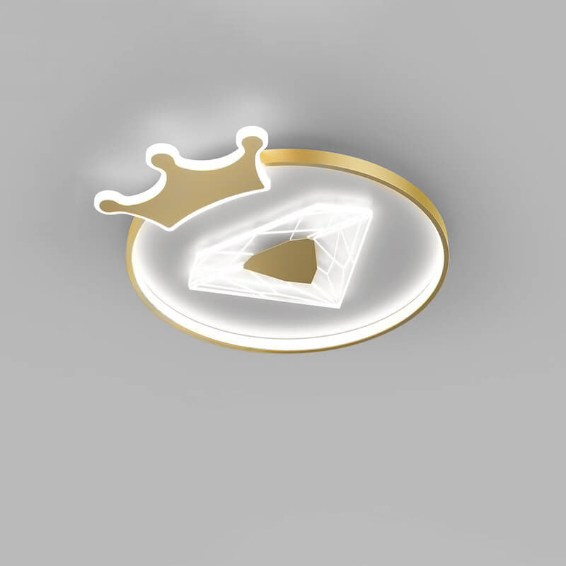 Lumendat Creative Simplicity Round Crown Diamond Acrylic Shade LED Kids Flush Mount Ceiling Light Lumendat