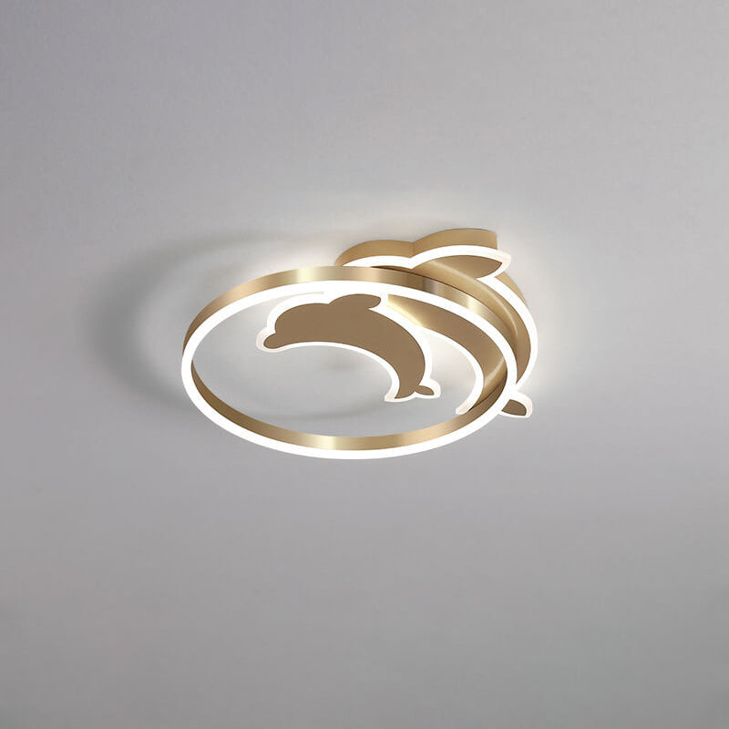 Lumendat Modern Creative Golden Dolphin Iron LED Flush Mount Ceiling Light Lumendat