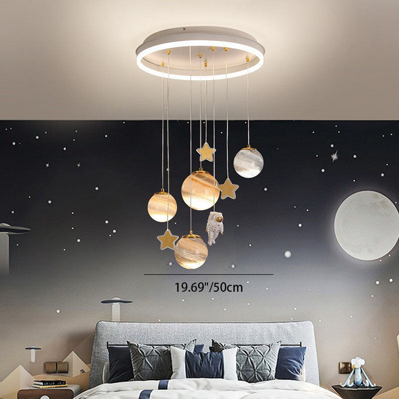 Lumendat Contemporary Scandinavian Space Planet Acrylic Glass Round Shade LED Kids Flush Mount Ceiling Light For Bedroom Lumendat