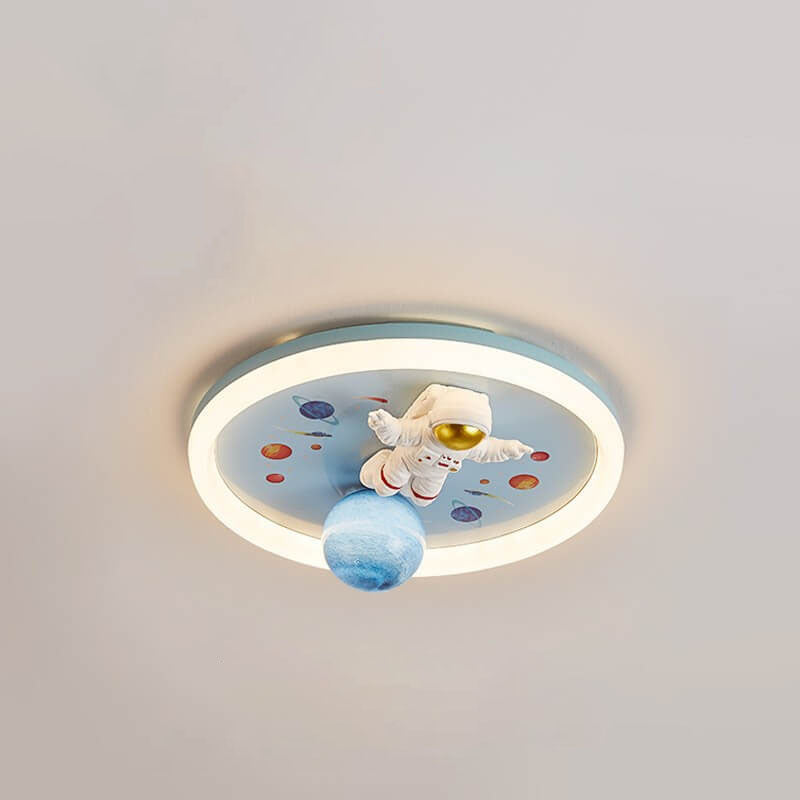 Lumendat Childlike Cartoon Resin Astronaut Round Acrylic LED Flush Mount Ceiling Light Lumendat