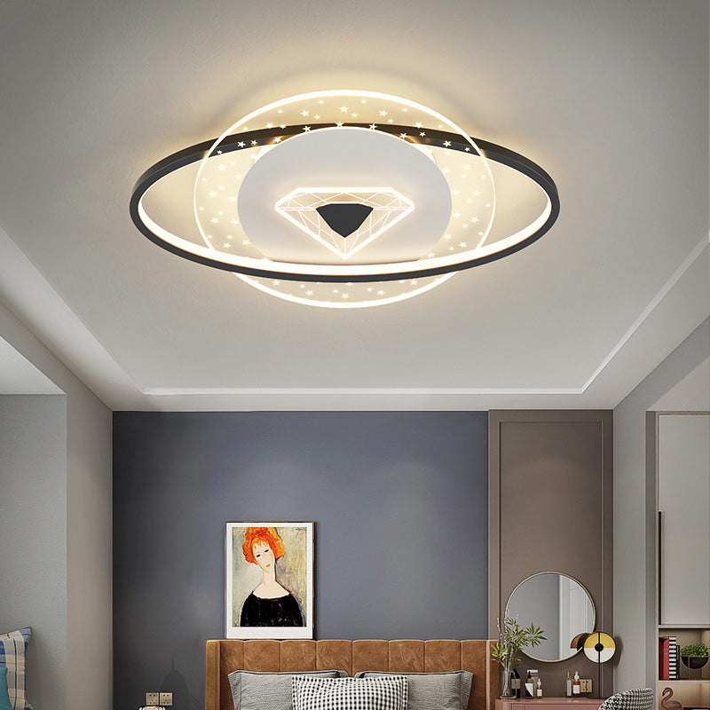 Lumendat Contemporary Creative Kids Round Circle Diamond Iron Acrylic LED Flush Mount Ceiling Light For Bedroom Lumendat
