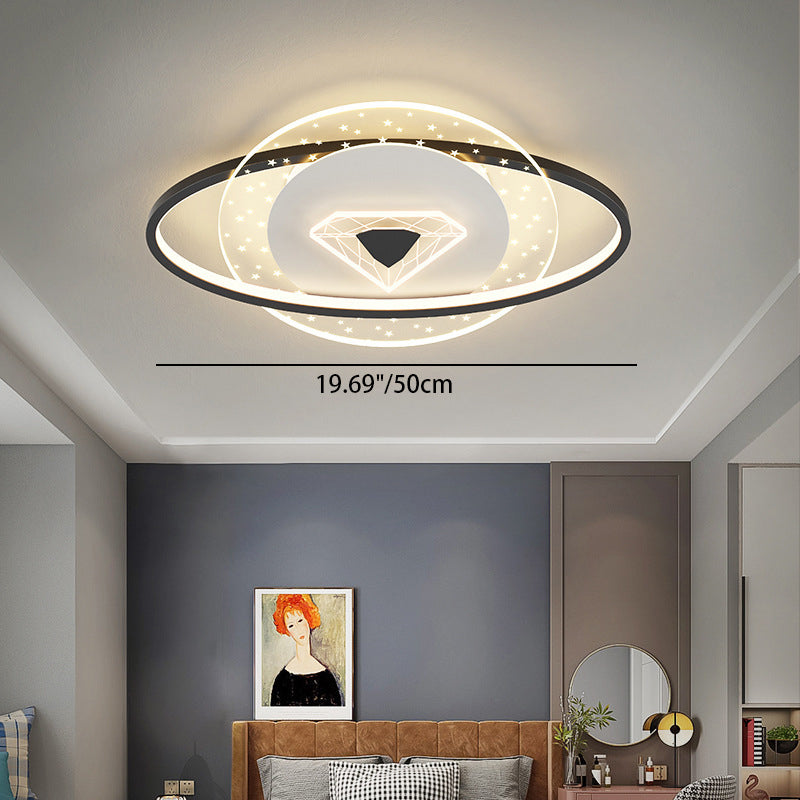 Lumendat Contemporary Creative Kids Round Circle Diamond Iron Acrylic LED Flush Mount Ceiling Light For Bedroom Lumendat