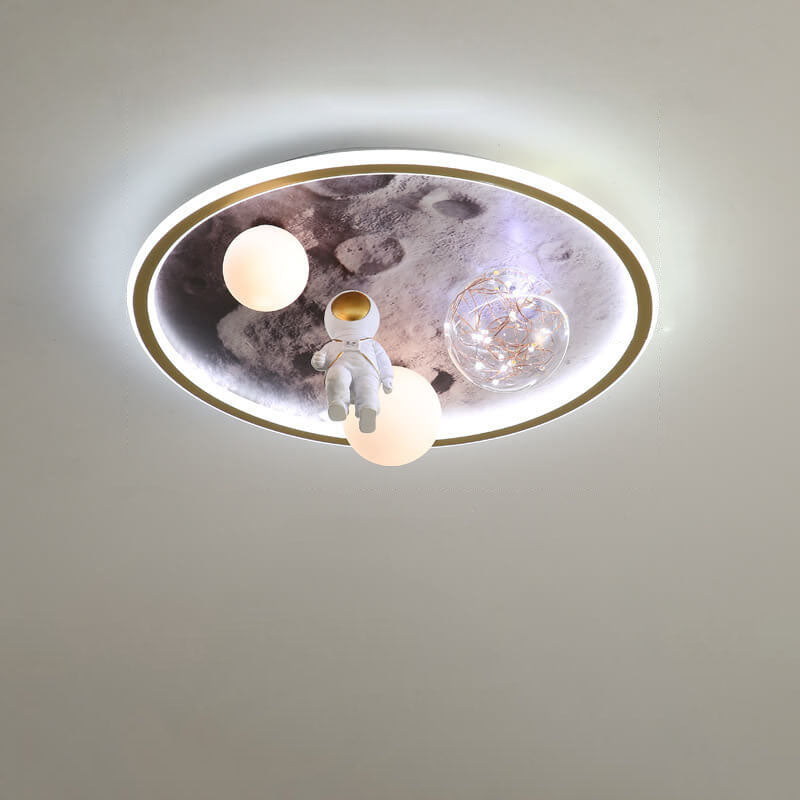 Lumendat Children Creative Cartoon Astronaut Moon Acrylic LED Kids Flush Mount Ceiling Light Lumendat
