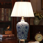 Traditional Chinese Ceramic Fabric Electroplated Antique Brass Finish Vase Cone 1-Light Table Lamp For Home Office Lumendat