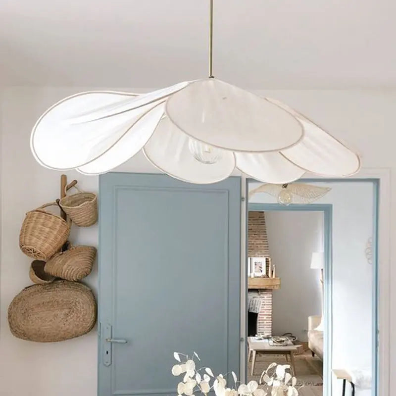 Contemporary Boho Petal Fabric Lampshade 1-light Pendant Light for Living Room BulbSquare