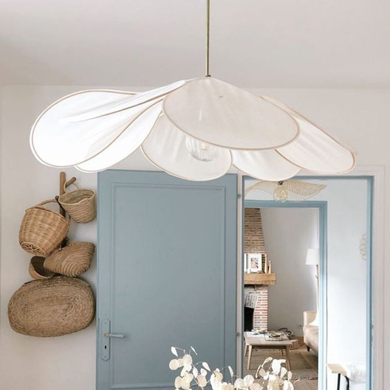 Contemporary Boho Petal Fabric Metal Lampshade 1-Light Pendant Light For Living Room Lumendat