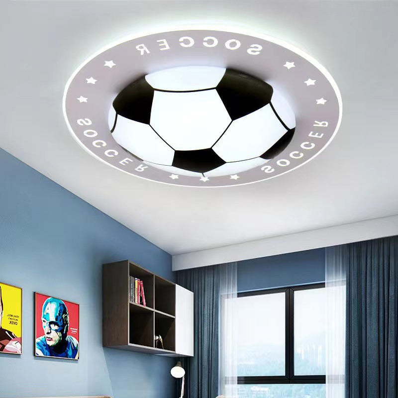 Modern Art Deco Soccer Ball Round Acrylic Iron LED Flush Mount Ceiling Light for Living Room
