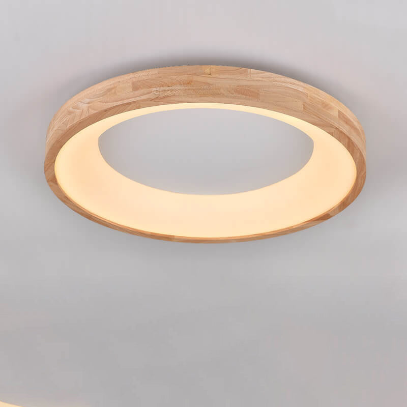 Nordic Minimalist Log Wood Round LED Flush Mount Ceiling Light Lumendat