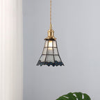 Japanese Vintage Brass Stained Glass Cone 1-light Pendant Light BulbSquare