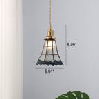 Japanese Vintage Brass Stained Glass Cone 1-light Pendant Light BulbSquare