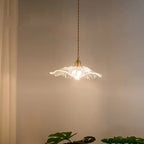 Nordic Vintage Clear Glass Flower Shape Brass 1-light Pendant Light Lumendat