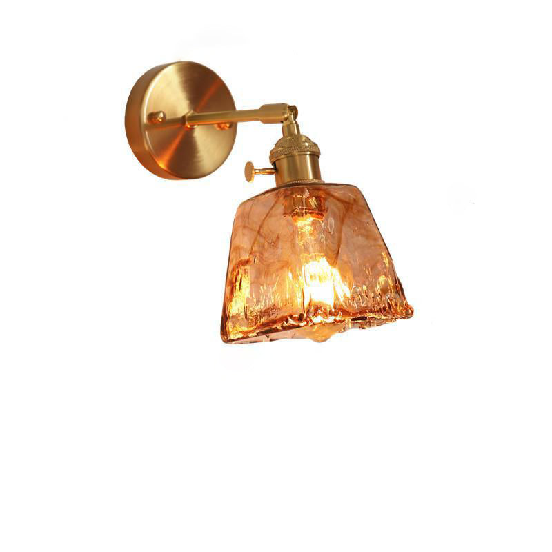 Modern Minimalist Eclectic Amber Glass Brass Iron Geometric 1-Light Wall Sconce Lamp For Living Room Lumendat