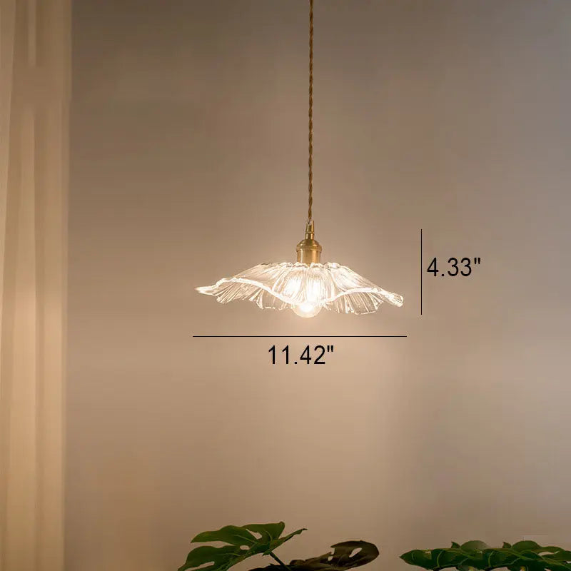 Nordic Vintage Clear Glass Flower Shape Brass 1-light Pendant Light Lumendat