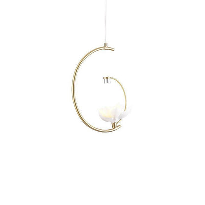 Chinese Retro Ceramic Floral Embellished Copper Arc LED Pendant Light